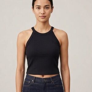 Uniqlo Black Ribbed Halter Bra Tank Top M